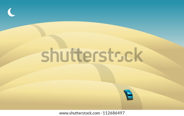 Car in the desert,\
background\
illustration