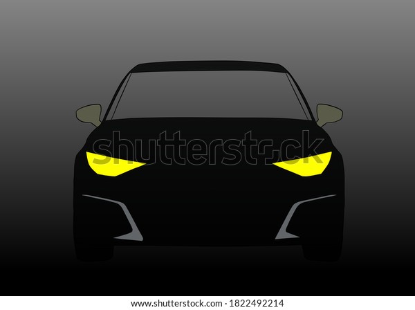 car design illustration from the front with\
yellow lights. Blur\
background.