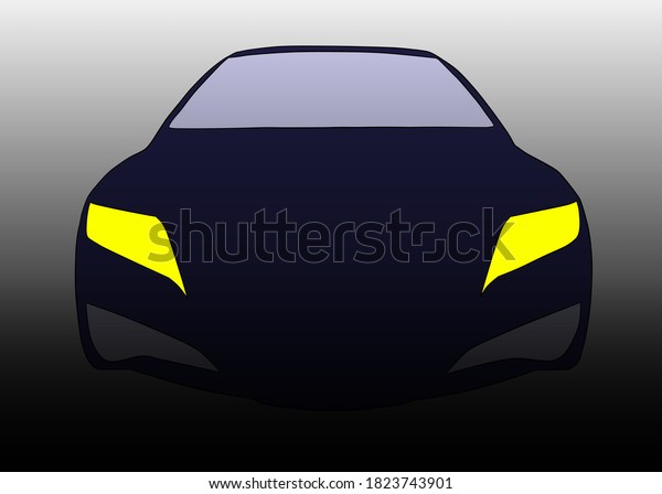 car design illustration from the front with\
yellow lights. \
Blur\
background.