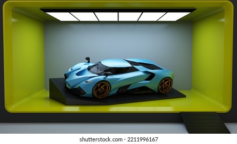 Car Design Prototype Launch, Auto Show Stands - 3D Illustration