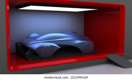 Car Design Prototype Launch, Auto Show Stands - 3D Illustration