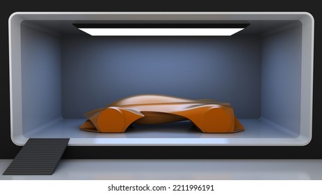 Car Design Prototype Launch, Auto Show Stands - 3D Illustration