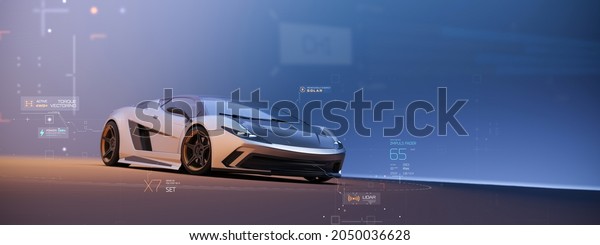 Car\
diagnostic visualization - futuristic concept (non-existent car\
design, full generic) - 3d illustration, 3d\
render