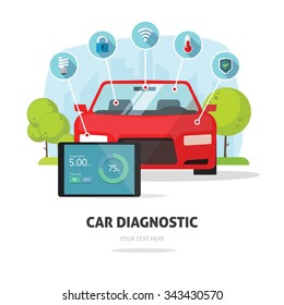 Car Diagnostics Service, Collision Insurance Service Concept Or Car Electronics Parts Service Shop Symbol. Repair Help Infographic Elements. Modern Smart Technology Design Illustration 