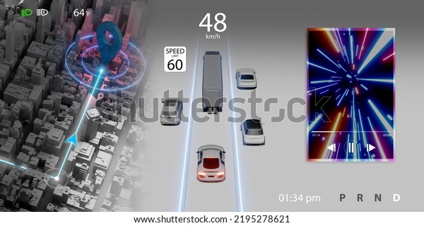 Car display interface map navigation LED\
screen user interface ui 3D\
illustration