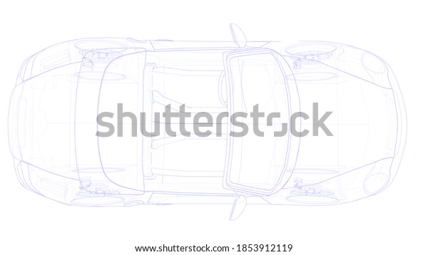 car drawing blueprint 3d\
rendering.