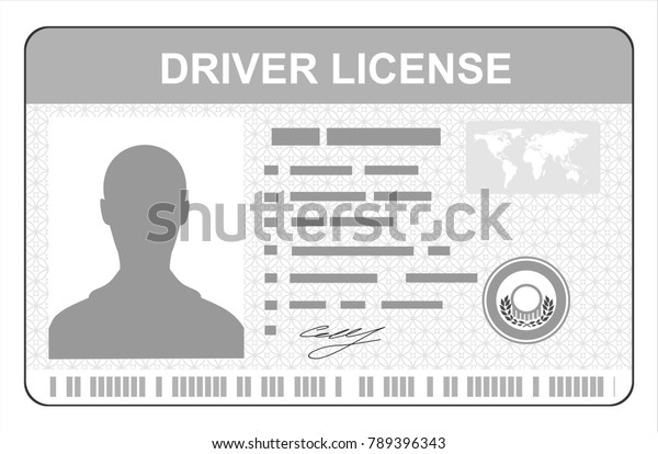 Car driver license identification card with photo.\
Driver license vehicle identity document. Stamp, barcode, plastic\
id card. 