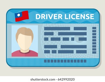  car driving licence, identification card with photo, employee id. Flat sample of driving licence illustration