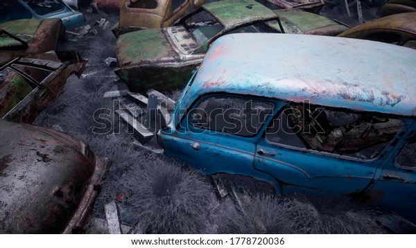 Car dump of old
abandoned cars. Rusty damaged cars. A lot of destroyed, ruined,
abandoned cars. 3D
Rendering
