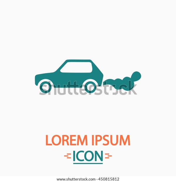 Car emits carbon dioxide. Flat icon on white\
background. Simple\
illustration