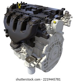Car Engine 3D rendering on white background