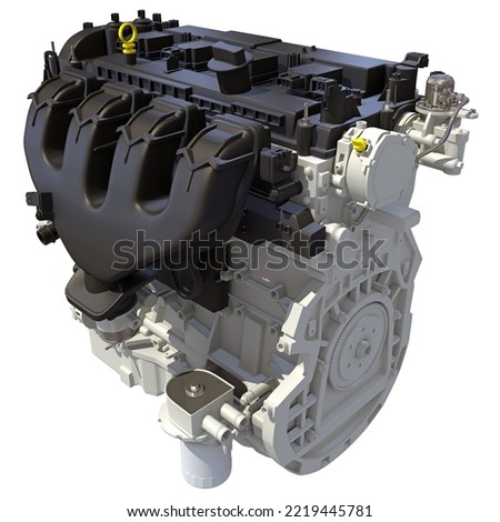 Car Engine 3D rendering on white background