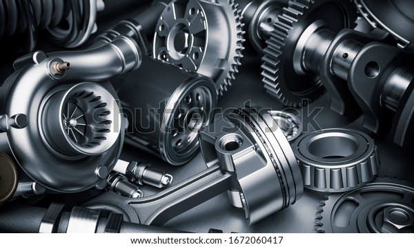 Car engine parts. Closeup\
3d render