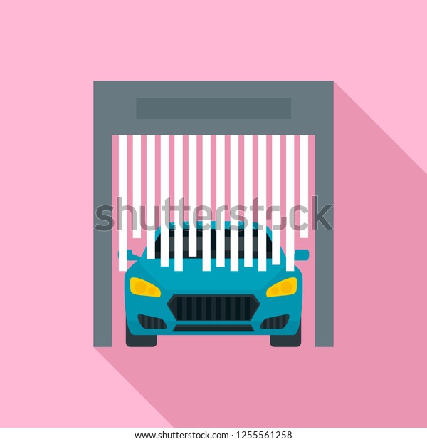 Car exit from wash garage\
icon. Flat illustration of car exit from wash garage icon for web\
design