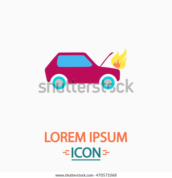 Car\
fire Color icon on white background. Flat\
pictogram