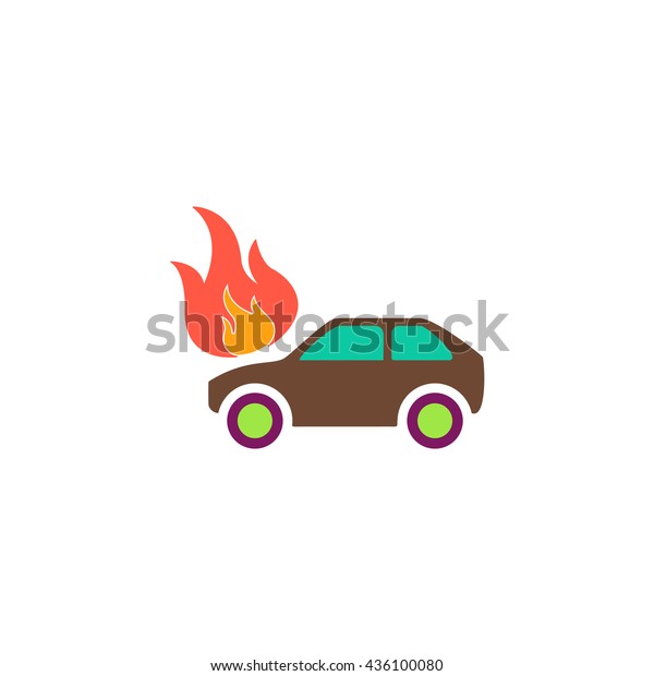 Car\
fire. Color simple flat icon on white\
background