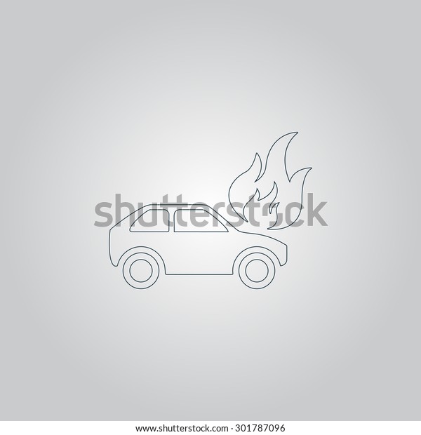 Car fire. Flat web icon or sign isolated on grey
background. Collection modern trend concept design style 
illustration symbol