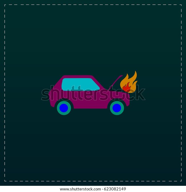 Car fire Icon Illustration. Color symbol button on\
black background.\
Symbol