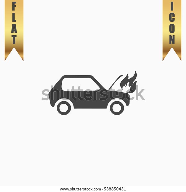 Car fire Icon Illustration. Flat simple icon\
on light background with gold\
ribbons