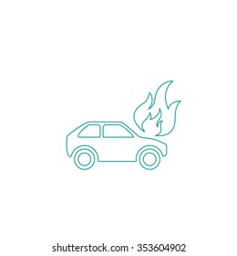 Car fire. Outline symbol on white background. Simple line icon