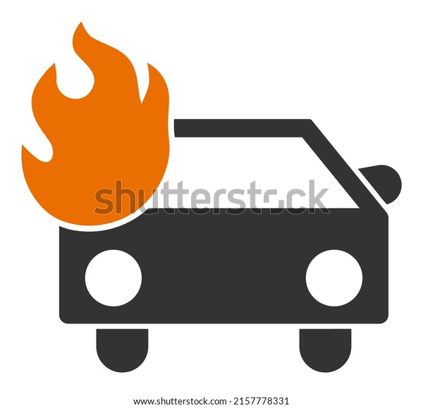 Car fire raster\
illustration. Flat illustration iconic design of car fire, isolated\
on a white\
background.