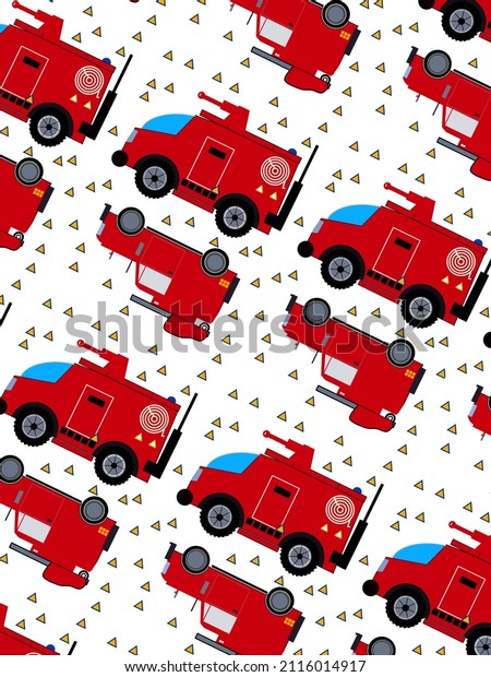 Car fire truck\
cartoon pattern background\

