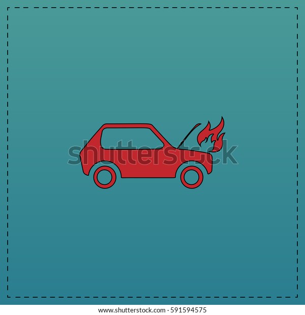 Car fired Simple flat button. Red Illustration\
icon and black\
stroke