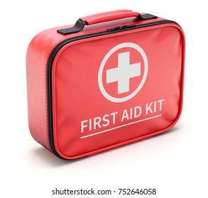 Car first aid kit in red fiber case - 3D illustration
