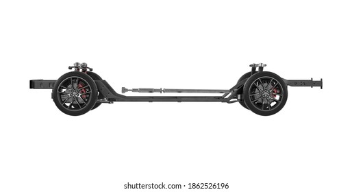 Car Frame With Chassis 3D Illustration On White Background