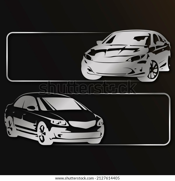 Car with a frame on a black background. Symbol\
for auto repair and\
service