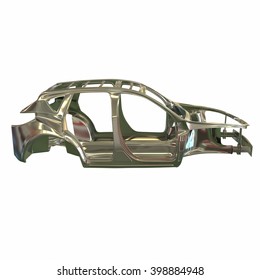 Car Frame In Steel. Model For Productions, On A White Background. 3d Illustration