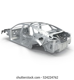 Car Frame Without Chassis On White. 3D Illustration