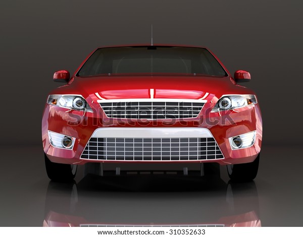 Car front view. The image of a red car on a\
black background.