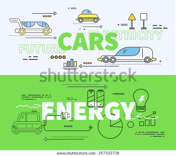 Car of future energy electricity. Power\
technology transport, vehicle. Fuel electric, green automobile.\
Flat design\
illustration