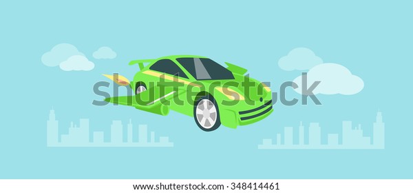 Car of future icon flat isolated. Vehicle and\
technology transportation, automobile transport, energy power, auto\
industry, drive logo, driving innovation, efficiency and sedan.\
Raster version