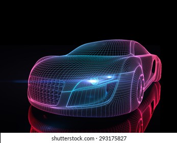 Car From The Future Isolated Background 3D Rendering