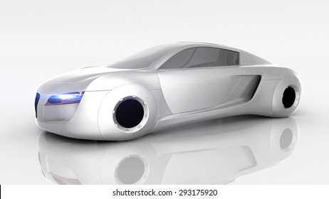 Car From The Future Isolated Background 3D Rendering