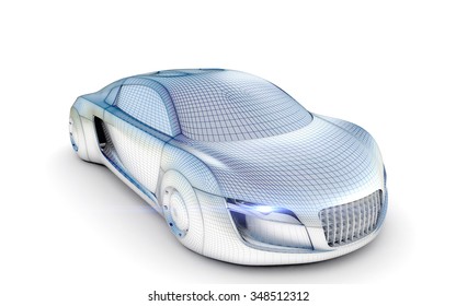 Car From The Future Isolated Background 3D Rendering