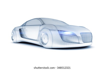 Car From The Future Isolated Background 3D Rendering