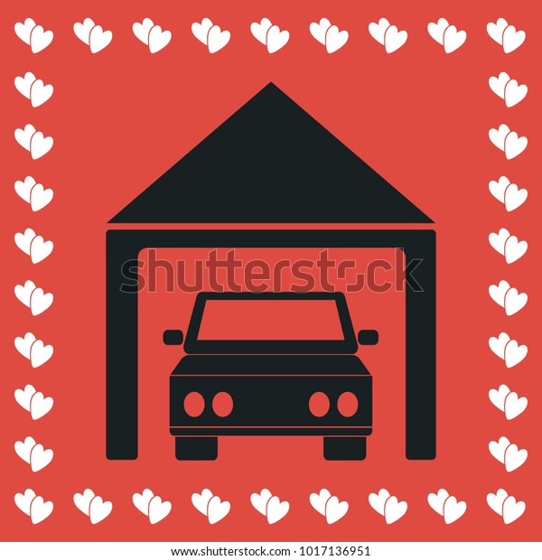 Car\
garage icon flat. Simple black pictogram on red background with\
white hearts for valentines day. Illustration\
symbol