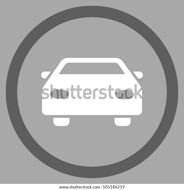 Car glyph bicolor rounded icon. Image style\
is a flat icon symbol inside a circle, dark gray and white colors,\
silver background.