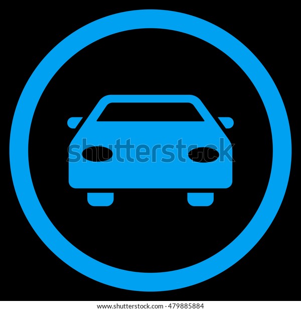 Car glyph rounded\
icon. Image style is a flat icon symbol inside a circle, blue\
color, black\
background.
