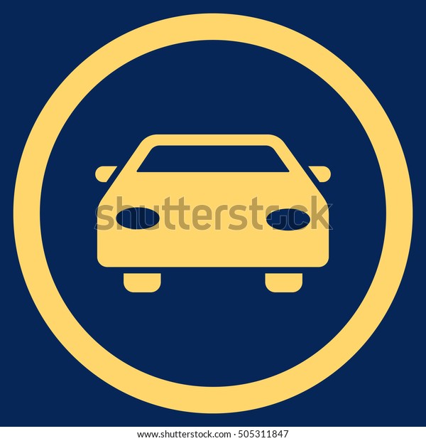 Car glyph rounded\
icon. Image style is a flat icon symbol inside a circle, yellow\
color, blue\
background.