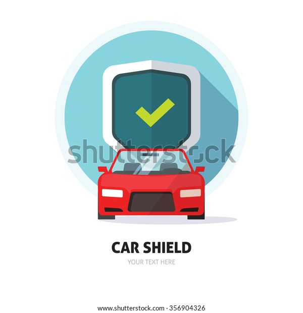 Car guard shield sign, collision insurance\
shop store logo emblem auto tuning service red sport car front\
view, protection, driver flat security system badge. Theft modern\
design label\
illustration