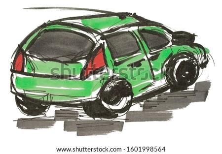 Car hand drawn marker sketch. Template for drawing аnd scetch