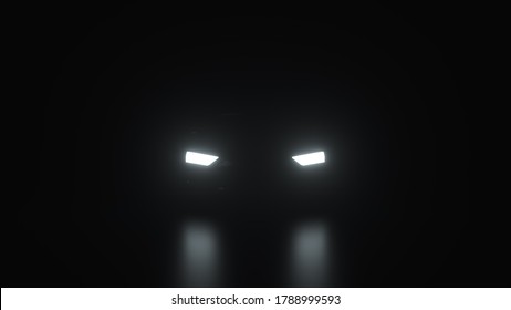 Car headlights in the dark, computer generated. 3d rendering modern background