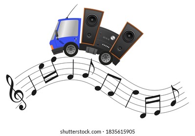 Car And Hifi  Speaker  Illustration, Concept Music Store