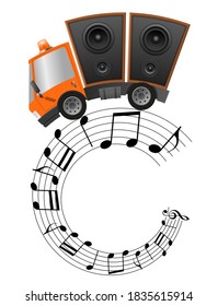 Car And Hifi  Speaker  Illustration, Concept Music Store