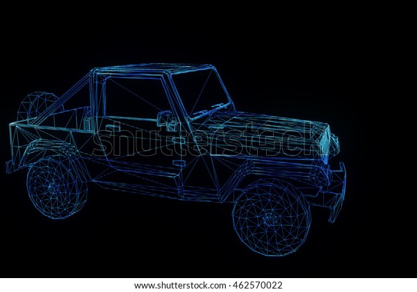 Car in\
Hologram Wireframe Style. Nice 3D\
Rendering\

