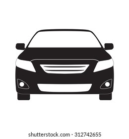 Car Icon Or Sign. Vehicle Front View Silhouette On White Background.